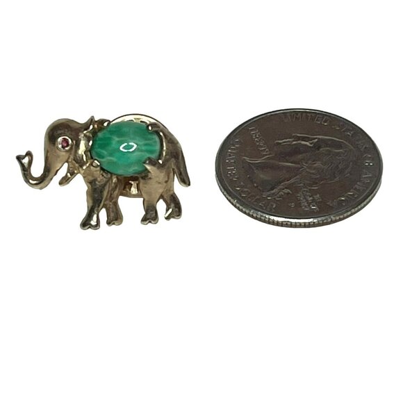 Tiny Vintage Gold-Tone Lucky Elephant Pin Green Stone - Picture 2 of 8